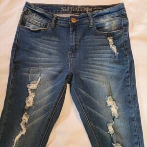 Supra Denim blue distressed raw hem midrise ankle jeans size 11